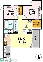 Ｄ Ｐａｉｎａ 上平間　I 1階2LDKの間取り
