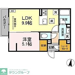 D'Bless川崎 East 1LDKの間取図画像