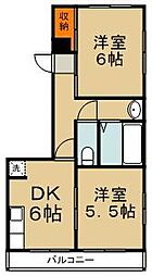 岩崎ハイツ 2DKの間取図画像