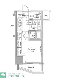 ザ・パークハビオ荏原中延駅前 1Kの間取図画像