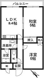 ソレイル梶ヶ谷 4階2DKの間取り