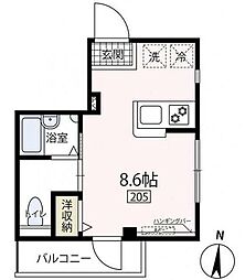アイリー中原 2階ワンルームの間取り