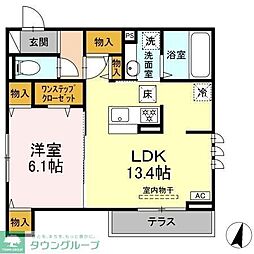 パルボヌール 1階1LDKの間取り