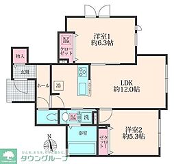 ＣＯＬＯＲＳ　ＷＩＮＧ−Ｂ B 102 1階2LDKの間取り