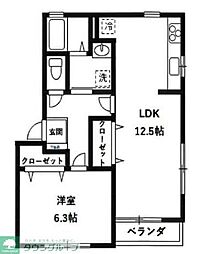 クレール2 1LDKの間取図画像