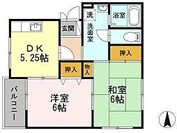 グリーンビレッジB 2DKの間取図画像