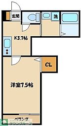 クレストコート美しが丘 1Kの間取図画像