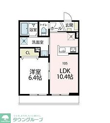 ブルーム武蔵中原 1LDKの間取図画像