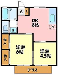 ベルヴィルハイツ 2DKの間取図画像
