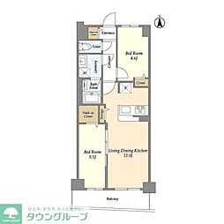 ドゥーエ武蔵中原 2LDKの間取図画像
