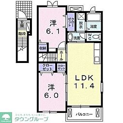 京急本線 横須賀中央駅 バス27分 林四ツ角下車 徒歩4分の賃貸アパート 2階2LDKの間取り