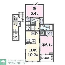 JR相模線 南橋本駅 徒歩26分の賃貸アパート 2階1LDKの間取り