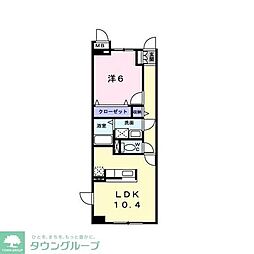 JR東海道本線 鴨宮駅 徒歩26分の賃貸マンション 2階1LDKの間取り