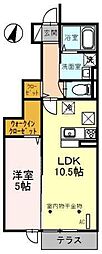 ヴィルヌーブB 1LDKの間取図画像