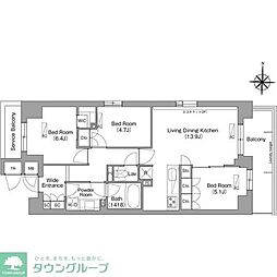 西武多摩湖線 八坂駅 徒歩8分の賃貸マンション 4階3LDKの間取り