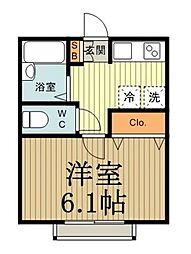 西武多摩湖線 一橋学園駅 徒歩4分の賃貸アパート 2階1Kの間取り