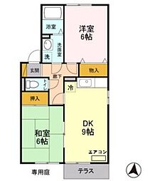 JR八高線 東飯能駅 徒歩20分の賃貸アパート 1階2DKの間取り