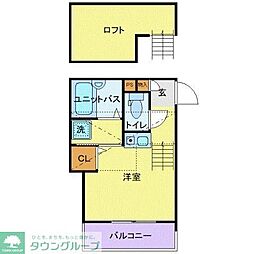 西武新宿線 新所沢駅 徒歩7分の賃貸アパート 2階ワンルームの間取り