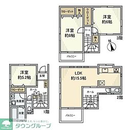 東武東上線 鶴瀬駅 徒歩13分の賃貸一戸建て 1階3LDKの間取り