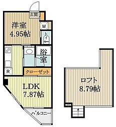 西武拝島線 東大和市駅 徒歩1分の賃貸マンション 2階1LDKの間取り