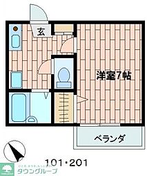 JR武蔵野線 東所沢駅 徒歩2分の賃貸アパート 2階1Kの間取り