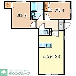 西武新宿線 入曽駅 徒歩10分の賃貸アパート 1階2LDKの間取り