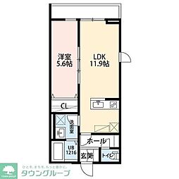 La　Libeｌｌule　二本榎 1階1LDKの間取り