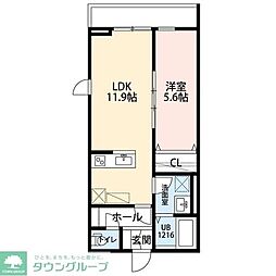 La　Libeｌｌule　二本榎 1階1LDKの間取り