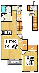 クレセリア東村山 2階1LDKの間取り