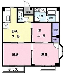 西武新宿線 久米川駅 徒歩19分の賃貸アパート 1階3DKの間取り