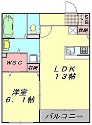 カトレア 1LDKの間取図画像