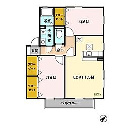 メイプルタウン川越的場D 2LDKの間取図画像