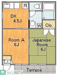 ハイツジェイドB 2DKの間取図画像