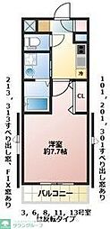 ヴァンヴェールオマージュ2 1Kの間取図画像