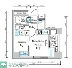 デュオフラッツ浅草蔵前 12階1LDKの間取り