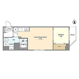 アルファコート東あずま 4階1LDKの間取り