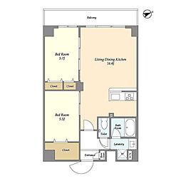 アルファコート亀戸2 3階2LDKの間取り