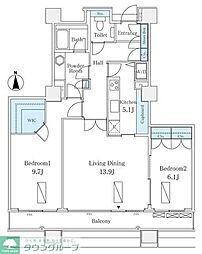 シティフロントタワー 17階2LDKの間取り