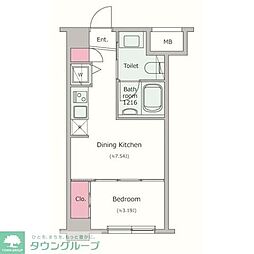 レジディア新川 1DKの間取図画像