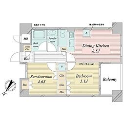 アクティ東仲通り 3階2DKの間取り