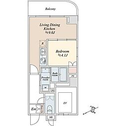 リバーパーク門前仲町 6階1LDKの間取り
