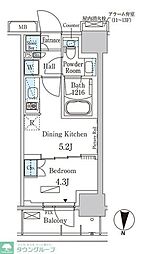 パークアクシス両国スクエア 4階1DKの間取り