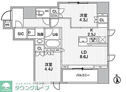 シーズンフラッツ新御徒町 5階2LDKの間取り