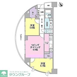 アーバンライフ月島駅前ウエスト 9階2LDKの間取り