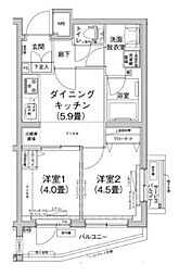 アイルグランデ向島 2DKの間取図画像
