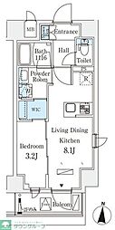リテラス住吉 1DKの間取図画像