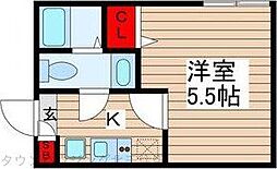 クレアシオン千住 2階1Kの間取り