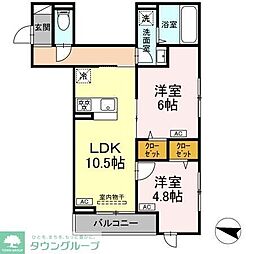 セレスティア西綾瀬 2階2LDKの間取り
