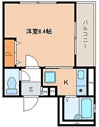 エスポワール 2階1Kの間取り
