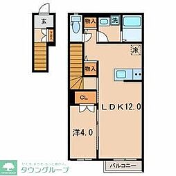 フラワーフォンテーヌIII 2階1LDKの間取り